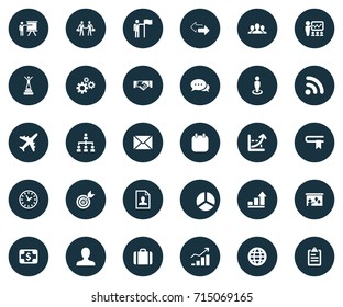 Vector Illustration Set Of Simple Business Icons. Elements Resume, Presentation, Efficient And Other Synonyms Planet, Vitae And Coach.