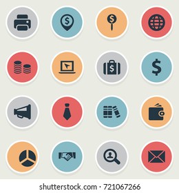 Vector Illustration Set Of Simple Business Icons. Elements Tie, World, Briefcase And Other Synonyms Printer, Wallet And Usd.