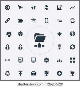 Vector Illustration Set Of Simple Business Icons. Elements Hexagon, Analytics, Monitor And Other Synonyms Reload, Monitor And Telephone.