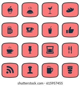 Vector Illustration Set Of Simple Cafe Icons. Elements Glass, Food Tray, Gastronomy And Other Synonyms Takeaway, Alcohol And Martini.