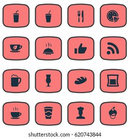 Vector Illustration Set Of Simple Cafe Icons. Elements Coffee Late, Coffee, Tea And Other Synonyms Laying, Bakery And Drink.