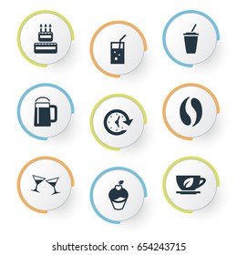 Vector Illustration Set Of Simple Cafe Icons. Elements Celebration, Ale Pint, Coffee And Other Synonyms Bean, Muffin And Soft.
