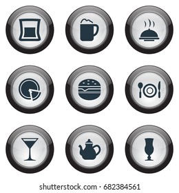 Vector Illustration Set Of Simple Cafe Icons. Elements Pepperoni, Pub, Glass And Other Synonyms Pot, Pizza And Pub.