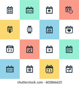 Vector Illustration Set Of Simple Calendar Icons. Elements Heart, Remembrance, Plant And Other Synonyms Hour, Calendar And April.