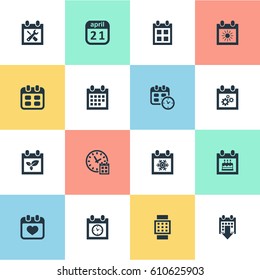 Vector Illustration Set Of Simple Calendar Icons. Elements Almanac, History, Heart And Other Synonyms Event, History And Planner.