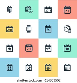 Vector Illustration Set Of Simple Calendar Icons. Elements Summer Calendar, Deadline, Leaf And Other Synonyms Smart, Agenda And Calendar.