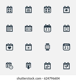 Vector Illustration Set Of Simple Calendar Icons. Elements Date, Leaf, Intelligent Hour And Other Synonyms Remembrance, Summer And Special.