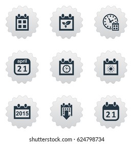 Vector Illustration Set Of Simple Calendar Icons. Elements Summer Calendar, Plant, Reminder And Other Synonyms Time, Annual And Day.