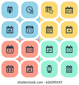 Vector Illustration Set Of Simple Calendar Icons. Elements Agenda, Annual, Planner And Other Synonyms Watch, Special And Almanac.