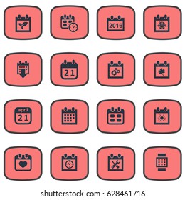 Vector Illustration Set Of Simple Calendar Icons. Elements Snowflake, Date Block, Heart And Other Synonyms Spring, Gear And History.