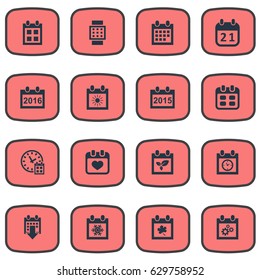 Vector Illustration Set Of Simple Calendar Icons. Elements Heart, Snowflake, Deadline And Other Synonyms Snowflake, Data And Leaf.