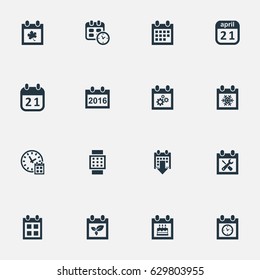 Vector Illustration Set Of Simple Calendar Icons. Elements Deadline, Date Block, History And Other Synonyms Event, Time And Annual.