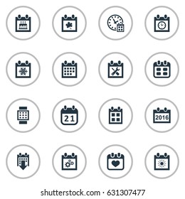 Vector Illustration Set Of Simple Calendar Icons. Elements Intelligent Hour, Event, Reminder And Other Synonyms History, Deadline And Heart.