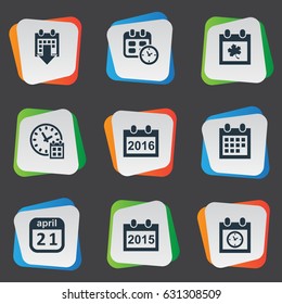 Vector Illustration Set Of Simple Calendar Icons. Elements 2016 Calendar, Date Block, Date And Other Synonyms History, Deadline And Calendar.