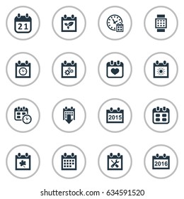 Vector Illustration Set Of Simple Calendar Icons. Elements Heart, Plant, Date Block And Other Synonyms Gear, Event And Planner.