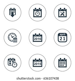 Vector Illustration Set Of Simple Calendar Icons. Elements Deadline, Renovation Tools, Planner And Other Synonyms Deadline, Time And Agenda.