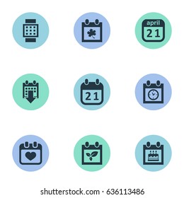 Vector Illustration Set Of Simple Calendar Icons. Elements Remembrance, History, Plant And Other Synonyms Almanac, Heart And Autumn.