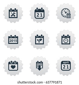 Vector Illustration Set Of Simple Calendar Icons. Elements Plant, Planner, Deadline And Other Synonyms April, Calendar And Spring.