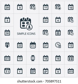Vector Illustration Set Of Simple Calendar Icons. Elements Remembrance, Conference, Eighteen And Other Synonyms Warning, Schedule And Thirtieth.