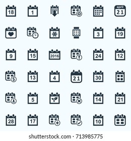 Vector Illustration Set Of Simple Calendar Icons. Elements Intelligent Hour, Twenty-One, Date Block And Other Synonyms Fifteenth, Winter And Spring.