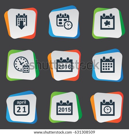 Vector Illustration Set Of Simple Calendar Icons. Elements 2016 Calendar, Date Block, Date And Other Synonyms History, Deadline And Calendar.
