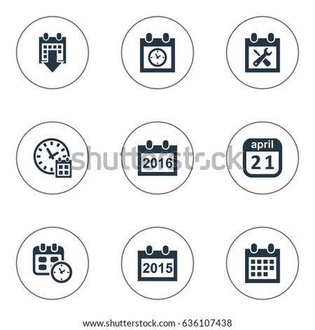 Vector Illustration Set Of Simple Calendar Icons. Elements Deadline, Renovation Tools, Planner And Other Synonyms Deadline, Time And Agenda.