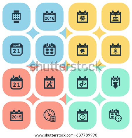 Vector Illustration Set Of Simple Calendar Icons. Elements Snowflake, Summer Calendar, Planner And Other Synonyms Smart, Event And Remembrance.