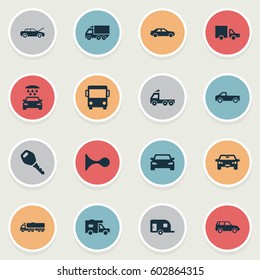 Vector Illustration Set Of Simple Car Icons. Elements Caravan, Transport Cleaning, Van And Other Synonyms Automobile, Truck And Haulage.