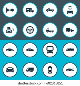 Vector Illustration Set Of Simple Car Icons. Elements Haulage, Driving, Carriage And Other Synonyms Public, Auto And Vehicle.