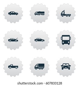 Vector Illustration Set Of Simple Car Icons. Elements Auto, Shipment, Traffic And Other Synonyms Wagon, Truck And Auto. Vector Illustration Set Of Simple Car Icons. Elements Auto, Shipment, Traffic And Other Synonyms Wagon, Truck And Auto.