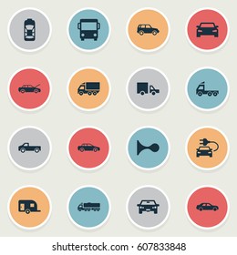 Vector Illustration Set Of Simple Car Icons. Elements Caravan, Repair, Driving And Other Synonyms Haulage, Auto And Delivery.