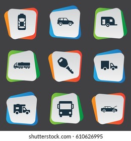 Vector Illustration Set Of Simple Car Icons. Elements Repair, Tour Bus, Shipment And Other Synonyms Transport, Lock And Vehicle.
