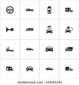 Vector Illustration Set Of Simple Car Icons. Elements Lorry Stop, Repair, Camion And Other Synonyms Delivery, Auto And Electric.