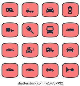 Vector Illustration Set Of Simple Car Icons. Elements Van, Camion, Shipment And Other Synonyms Van, Key And Lock.