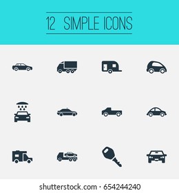 Vector Illustration Set Of Simple Car Icons. Elements Lego, Auto, Turtle Transport And Other Synonyms Police, Carrier And Transportation.