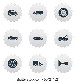 Vector Illustration Set Of Simple Car Icons. Elements Lego, Rotation, Shipment And Other Synonyms Delivery, Haulage And Faucet.