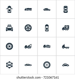 Vector Illustration Set Of Simple Car Icons. Elements Panorama, Transit, Camion And Other Synonyms Truck, Overhaul And Side.