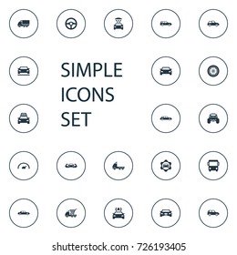 Vector Illustration Set Of Simple Car Icons. Elements Sedan, Front, Cab And Other Synonyms Side, Bus And Repair.