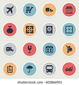 Vector Illustration Set Of Simple Carting Icons. Elements Day, Clipboard, Airline And Other Synonyms Trolley, Luggage And Clock.