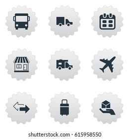 Vector Illustration Set Of Simple Carting Icons. Elements Mall, Van, Airline And Other Synonyms Airline, Opposite And Message.