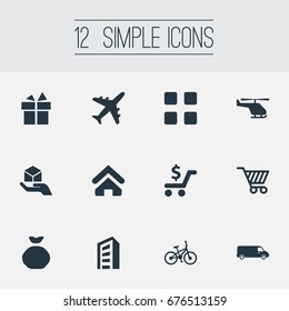 Vector Illustration Set Of Simple Carting Icons. Elements Web Trading, Truck, Home And Other Synonyms Market, Hand And Box.