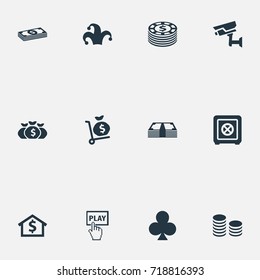 Vector Illustration Set Of Simple Casino Icons. Elements Moneybag, Cash, Rate And Other Synonyms Money, Safe And Coin.