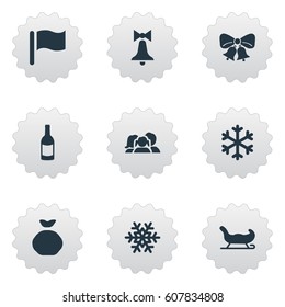 Vector Illustration Set Of Simple Celebration Icons. Elements Pin, Bag, Sledge And Other Synonyms Flag, Decoration And Drink.