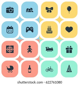 Vector Illustration Set Of Simple Celebration Icons. Elements Infant, Game, Soul And Other Synonyms Prize, Kid And Party.