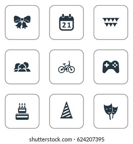 Vector Illustration Set Of Simple Celebration Icons. Elements Resonate, Special Day, Domestic And Other Synonyms Family, People And Resonate.
