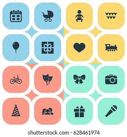 Vector Illustration Set Of Simple Celebration Icons. Elements Domestic, Speech, Cap And Other Synonyms Days, Bike And Flags.