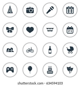 Vector Illustration Set Of Simple Celebration Icons. Elements Speech, Special Day, Decorations; And Other Synonyms Voice, Theater And Bells.
