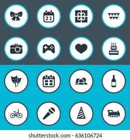 Vector Illustration Set Of Simple Celebration Icons. Elements Domestic, Bicycle, Box And Other Synonyms Party, Decorations And Soul.
