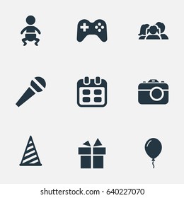 Vector Illustration Set Of Simple Celebration Icons. Elements Days, Infant, Cap And Other Synonyms Infant, Baby And Speech.