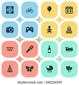 Vector Illustration Set Of Simple Celebration Icons. Elements Decorations;, Speech, Mask And Other Synonyms Infant, Schedule And Game.